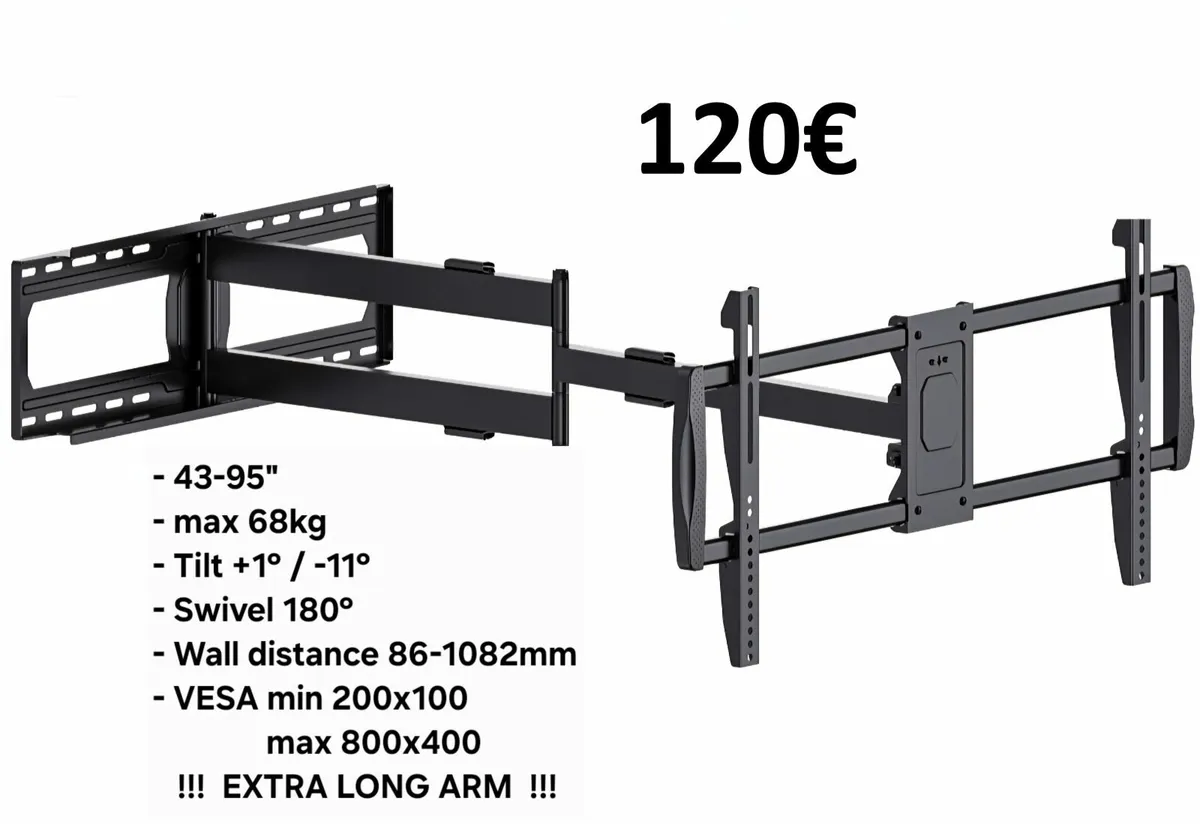 Tv Wall Mount Bracket Tilt Swivel Long Arm 43-95" - Image 2