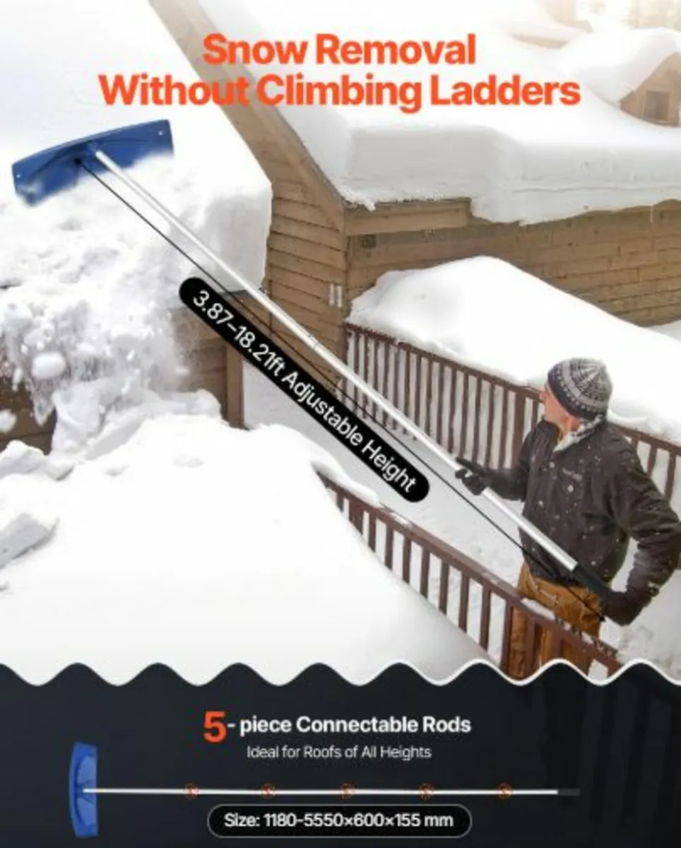 Snow Roof Rake,60cm PP Plastic Blade, 1.18-5.55m - Image 3