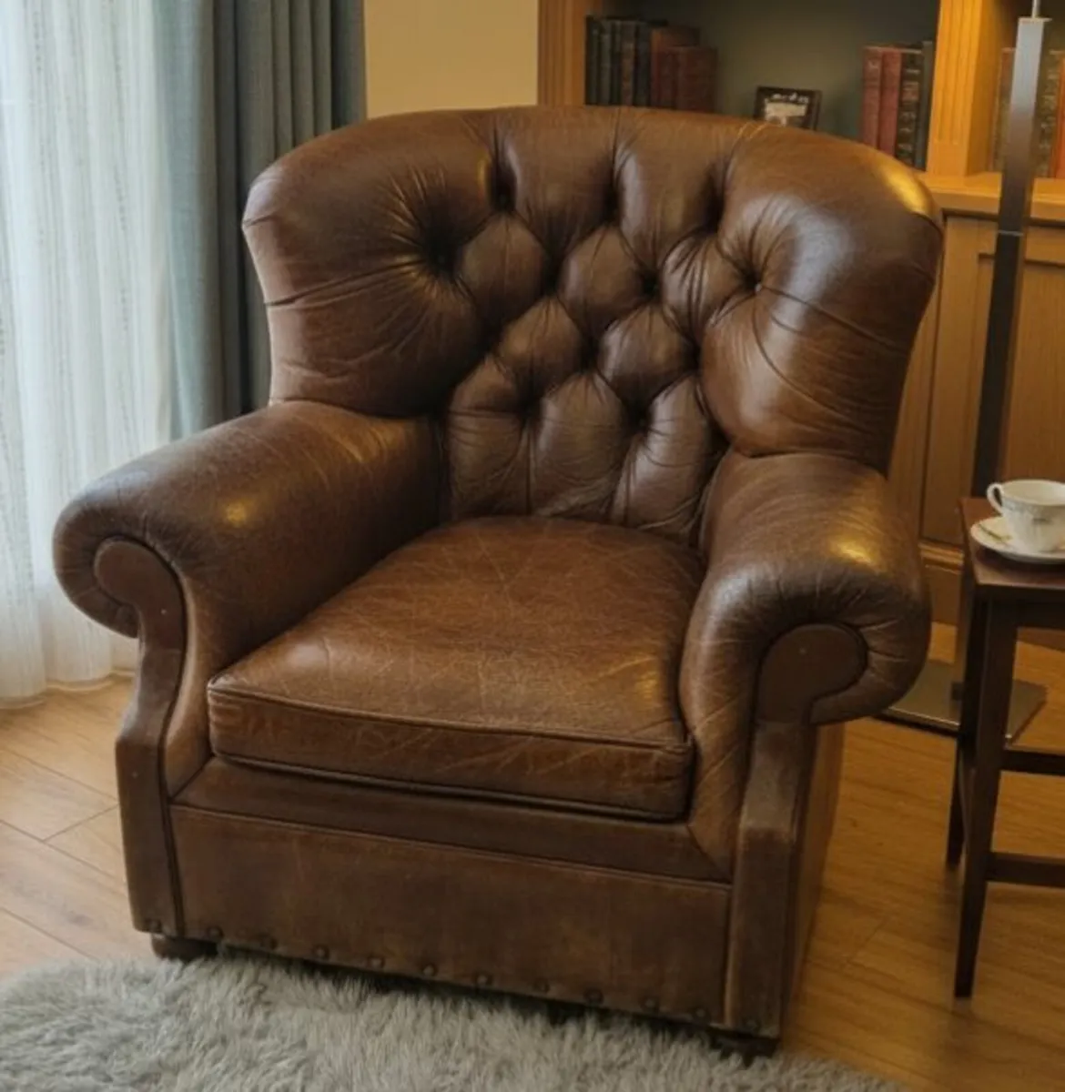 Classic Brown Leather Armchair - Image 3