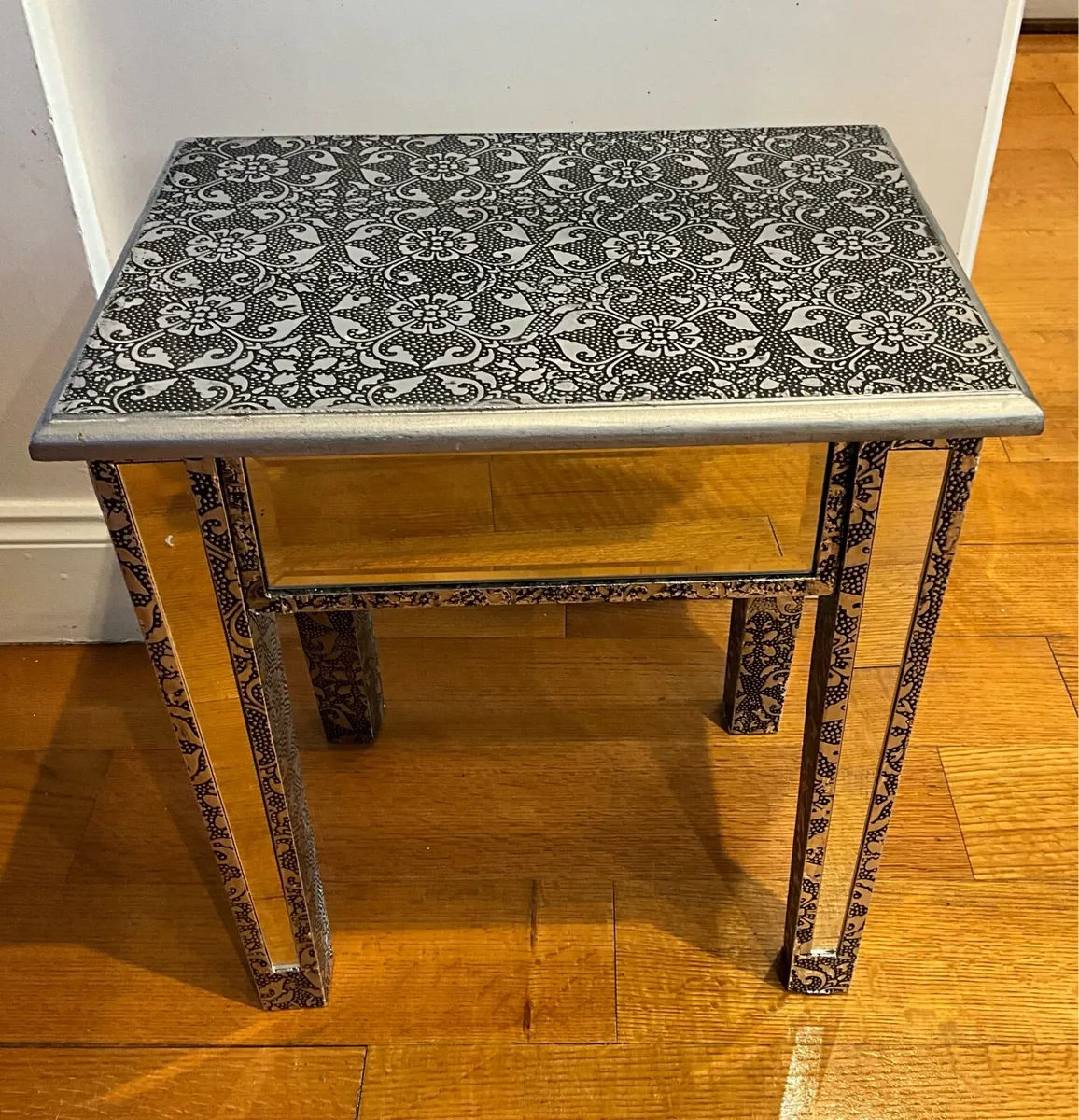 Silver Embossed Mirrored Occasional Table - Image 3