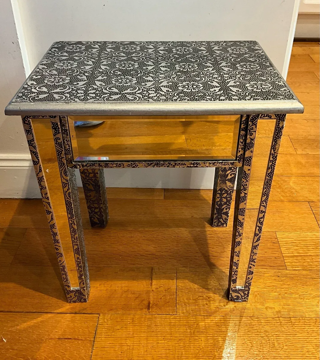 Silver Embossed Mirrored Occasional Table - Image 1