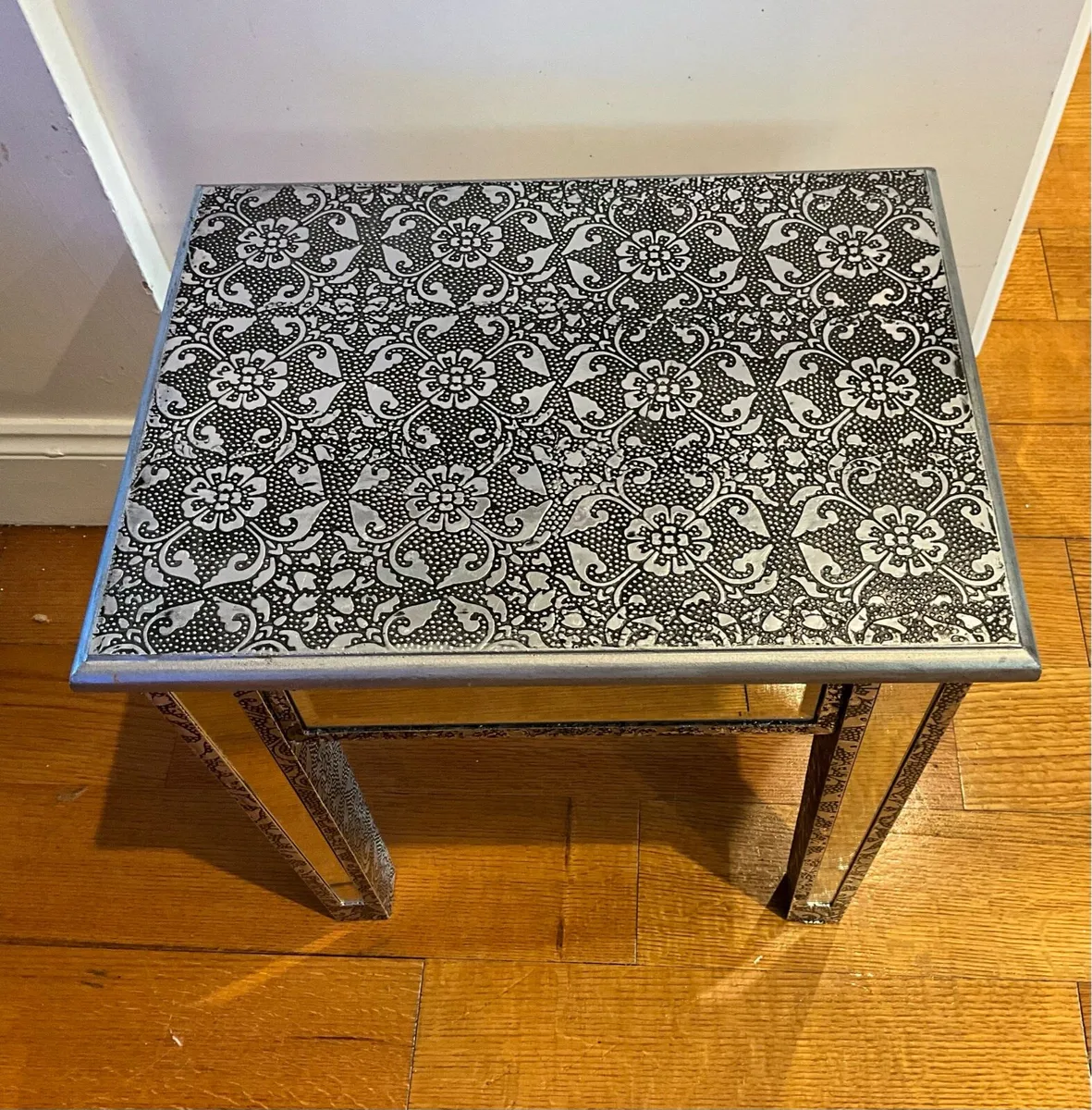 Silver Embossed Mirrored Occasional Table - Image 2
