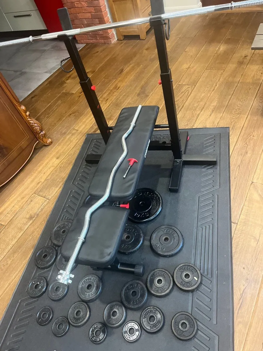 Bench, two barbells, dumbbells and weights - Image 2