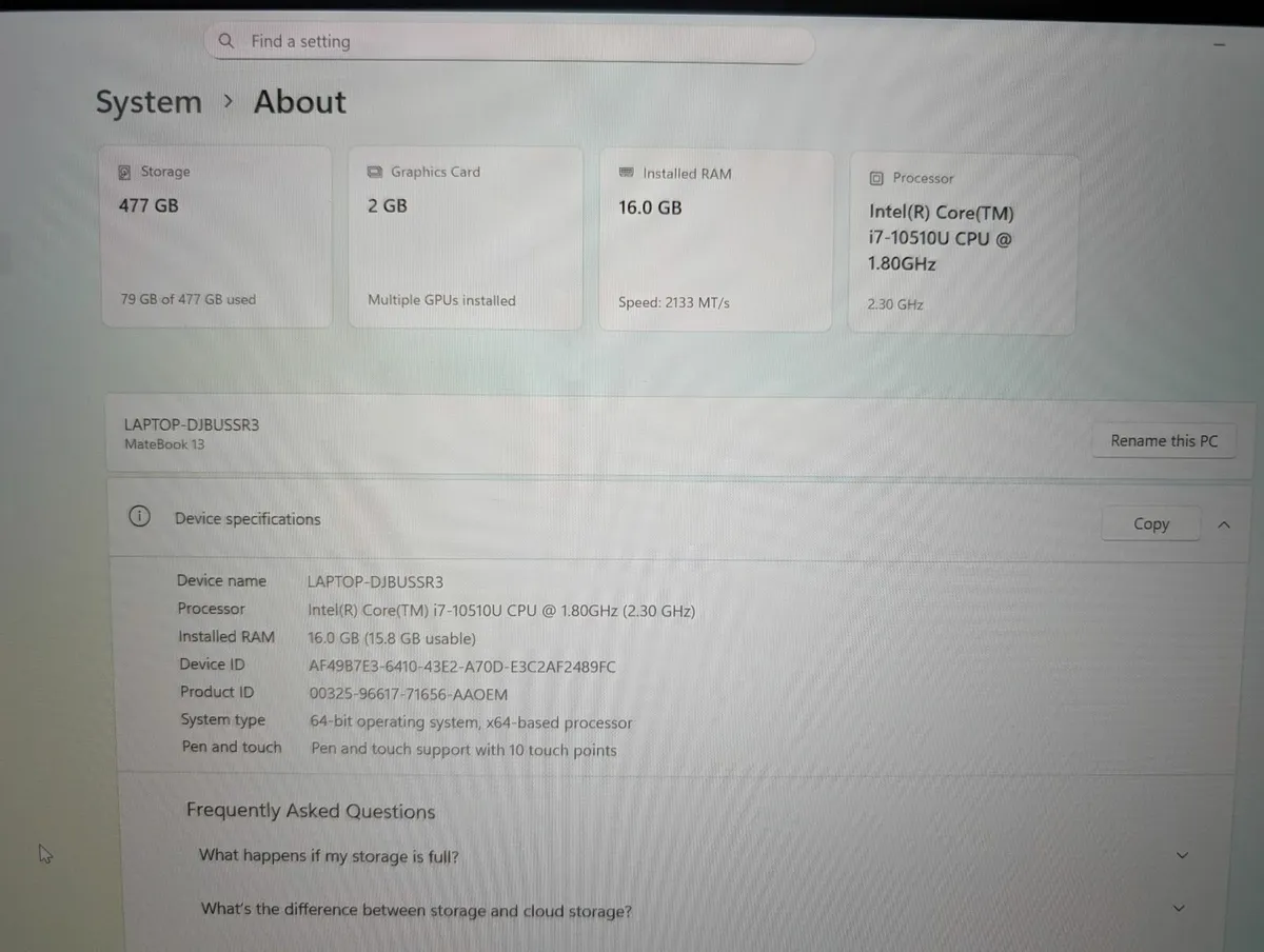 Huawei Matebook laptop -  i7 - 16GB - Windows 11 - Image 3