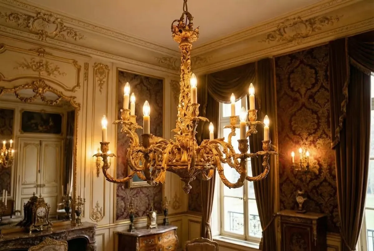 Fine gilded brass old chandelier