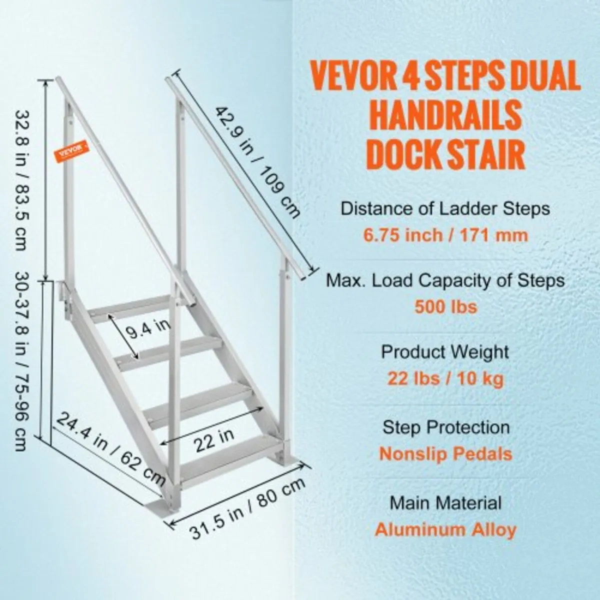 Dock Ladder 4 Step, Dock Stairs 30''-38'' Adjustab - Image 2