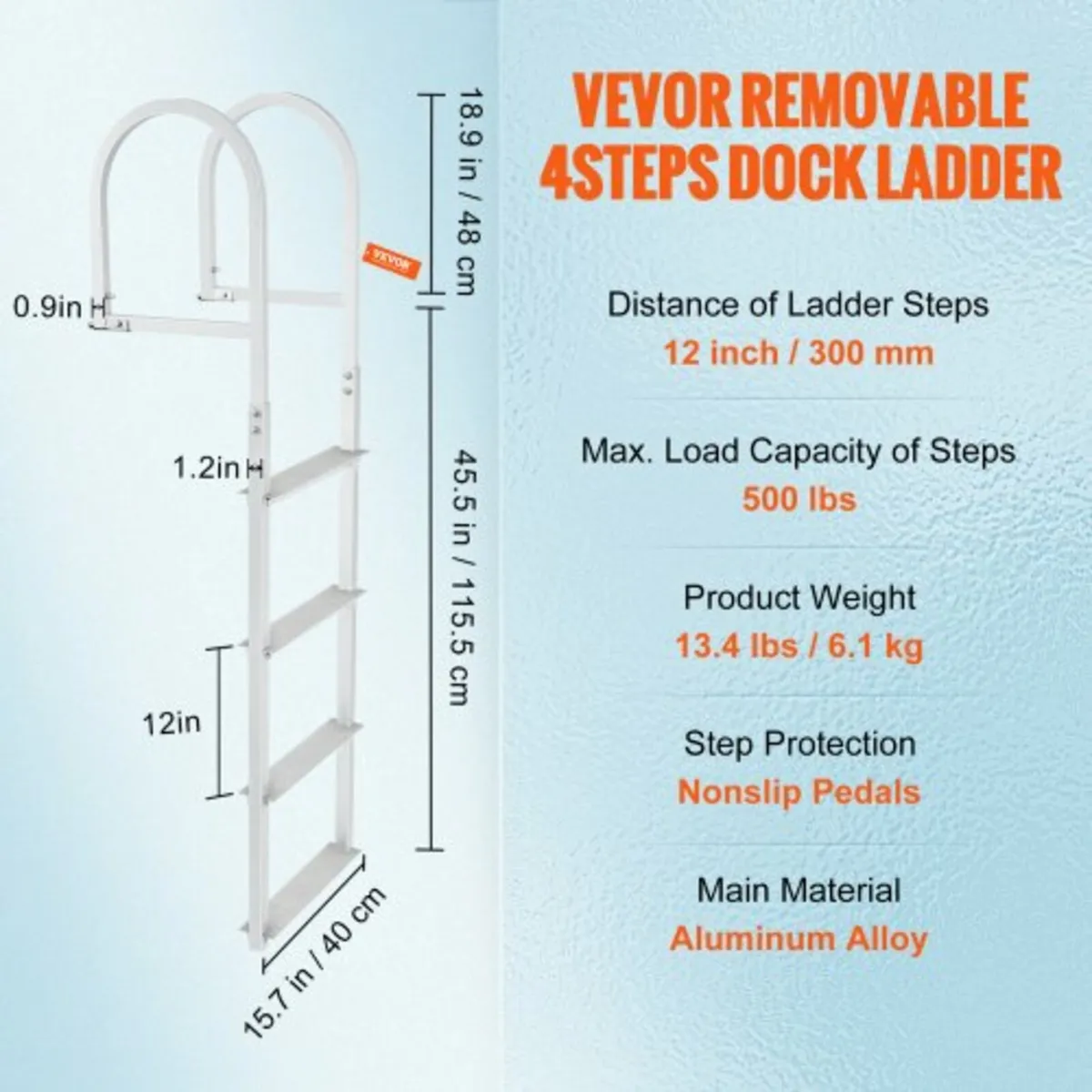 Ladder, Removable 4 Steps, 500 lbs Load Capacity, - Image 2