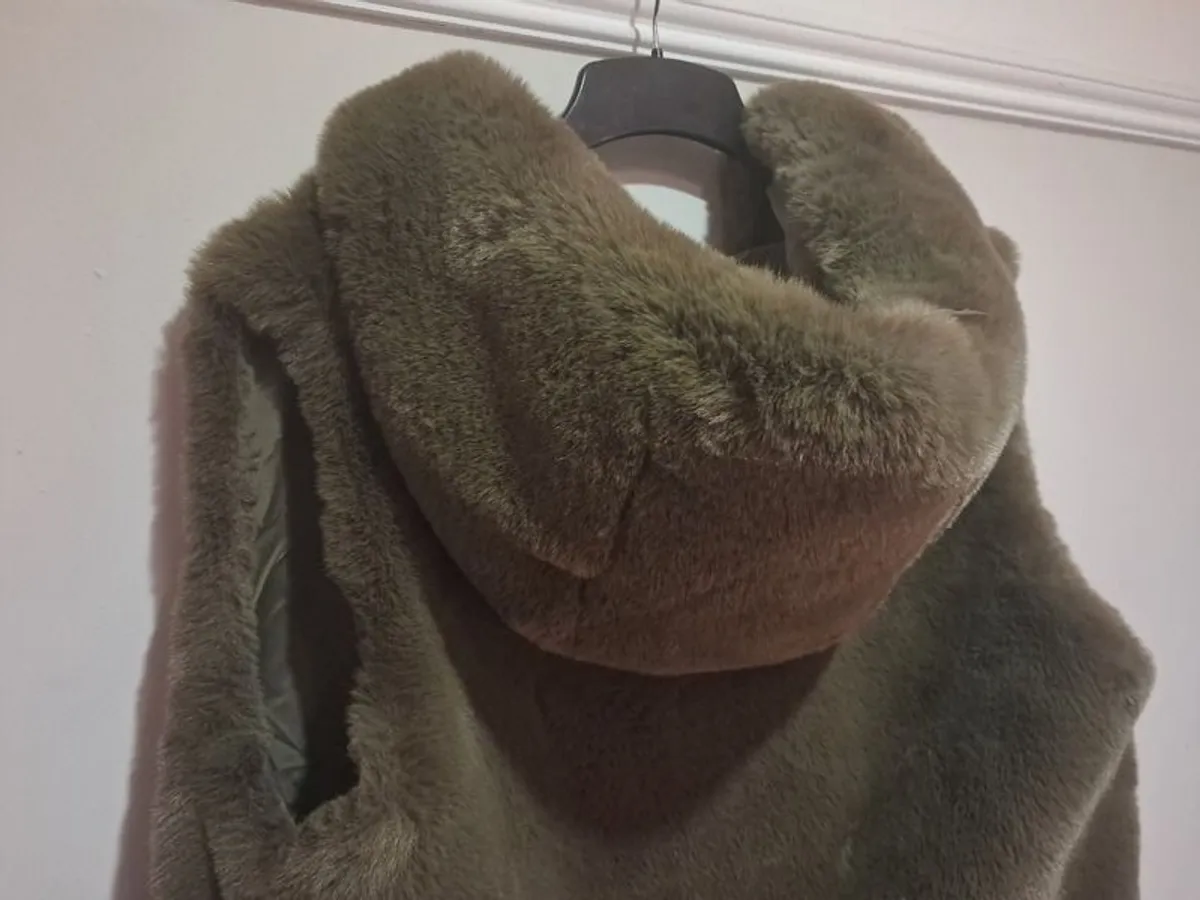 Gorgeous comfy sleeveless faux-fur coat with hood, zip and pockets - Image 2