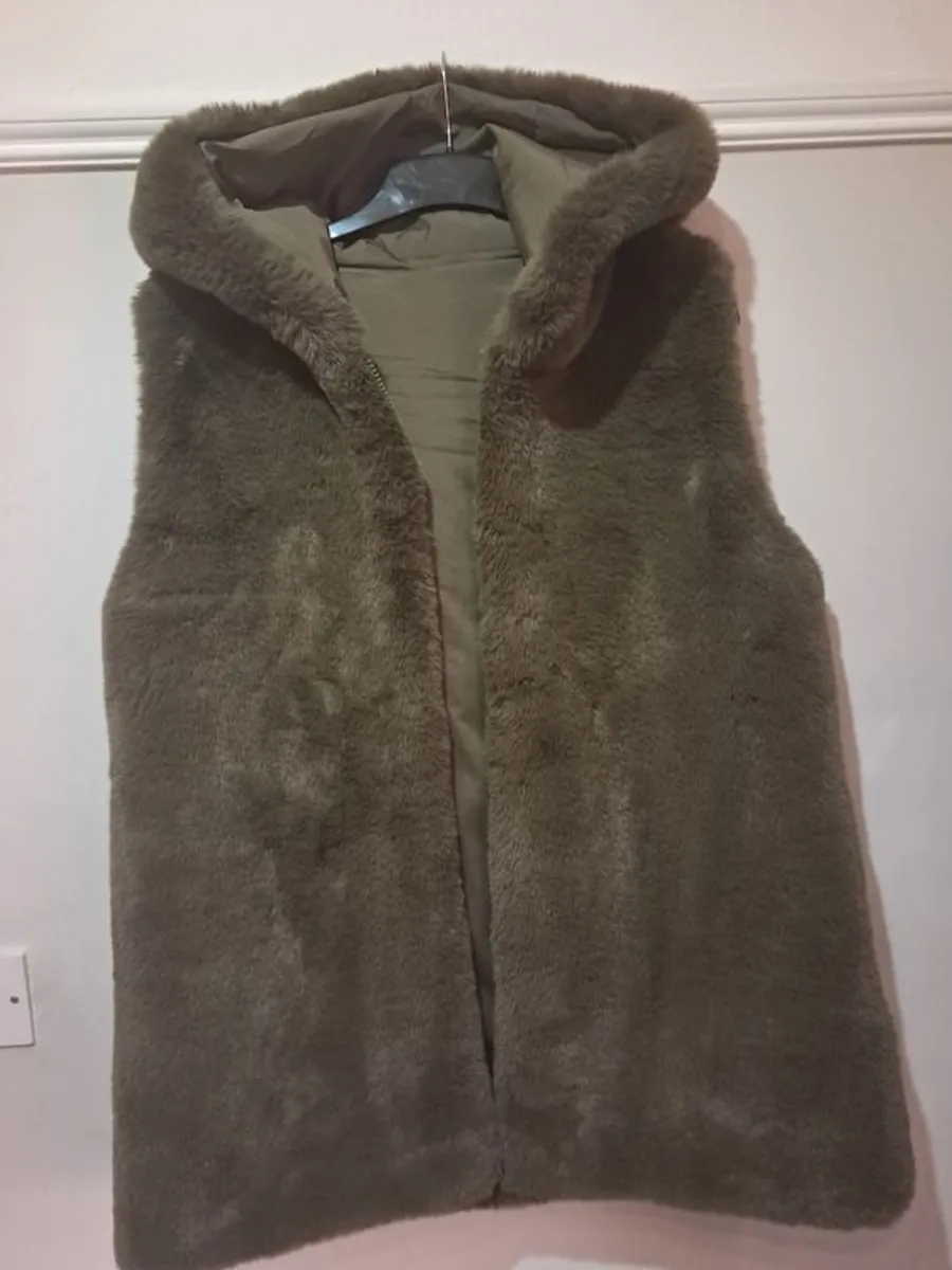 Gorgeous comfy sleeveless faux-fur coat with hood, zip and pockets - Image 3