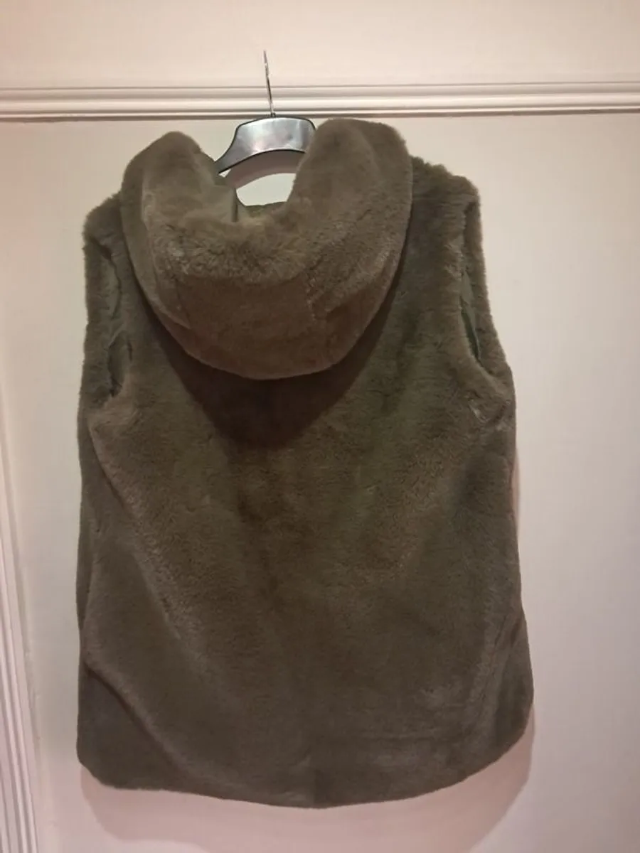 Gorgeous comfy sleeveless faux-fur coat with hood, zip and pockets - Image 1