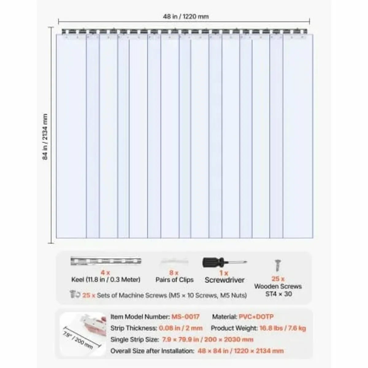 Strip Curtain PVC Door Curtain 121.9 cm x 213.4 cm - Image 2