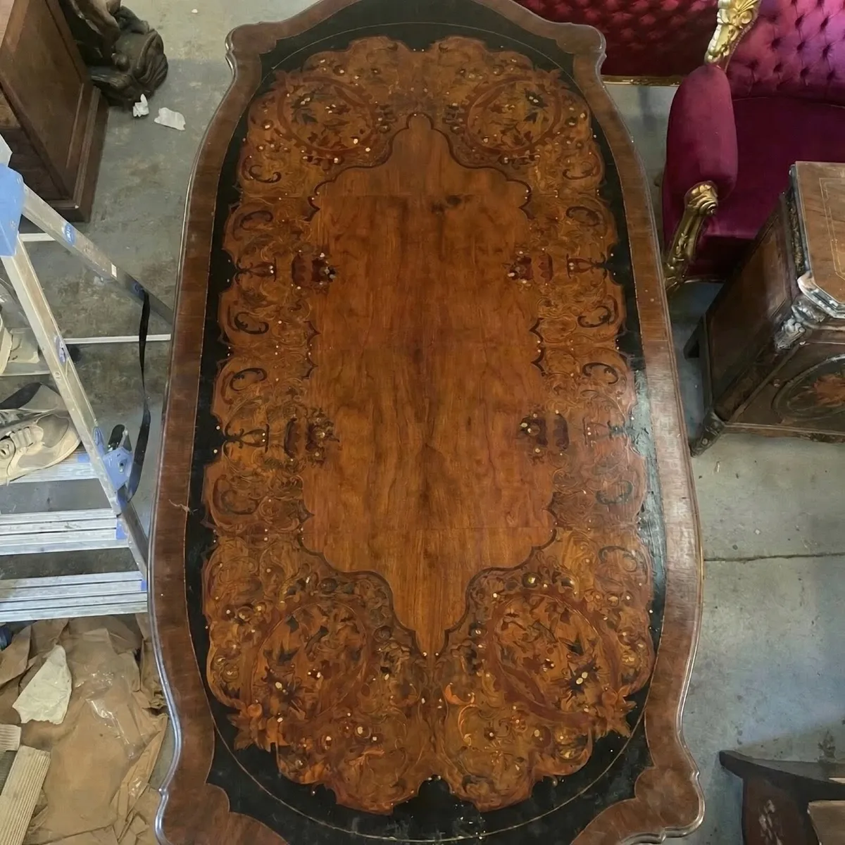 Old Large inlaid dining table with mother of pearl - Image 2