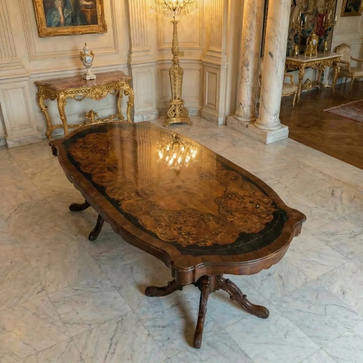 Old Large inlaid dining table with mother of pearl - Image 4