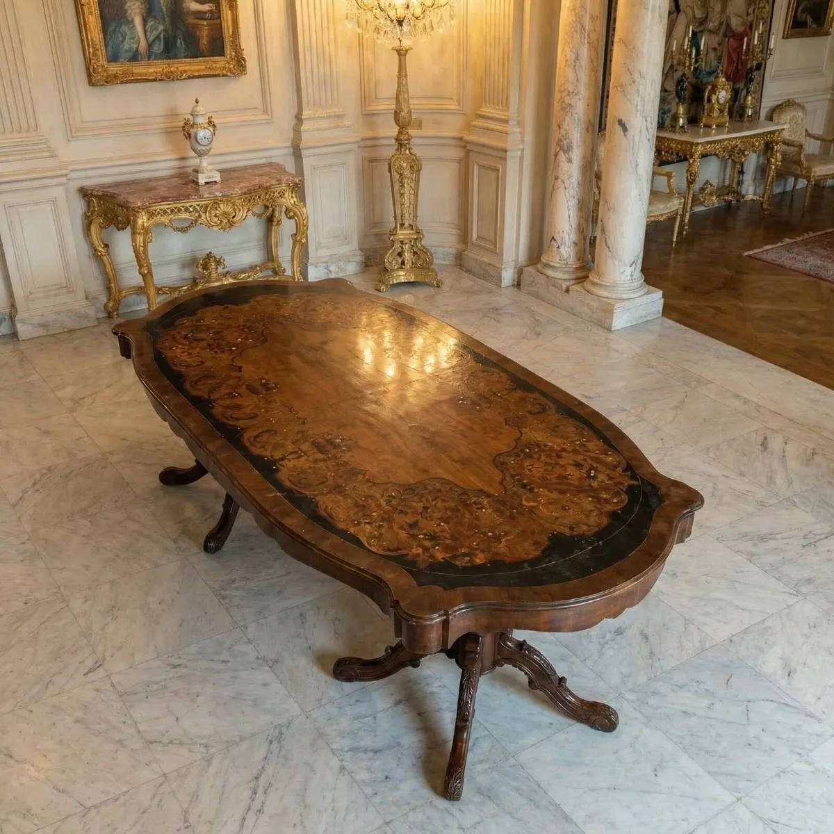 Old Large inlaid dining table with mother of pearl - Image 3