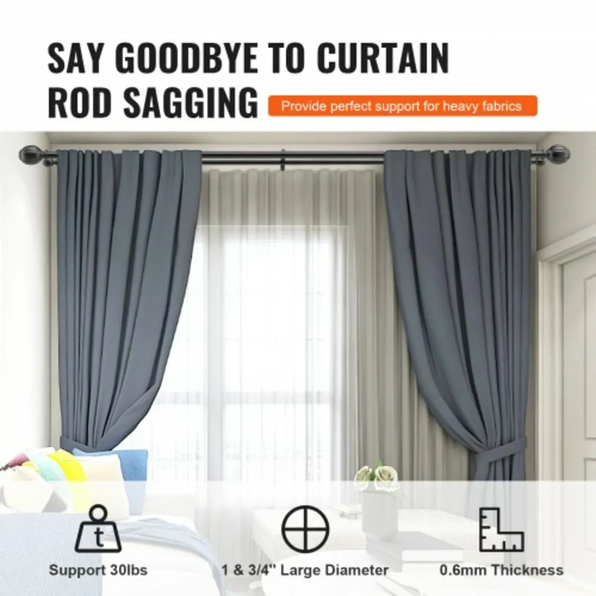Double Rod Curtain Rods, 91.4-182.9 cm Adjustable - Image 2