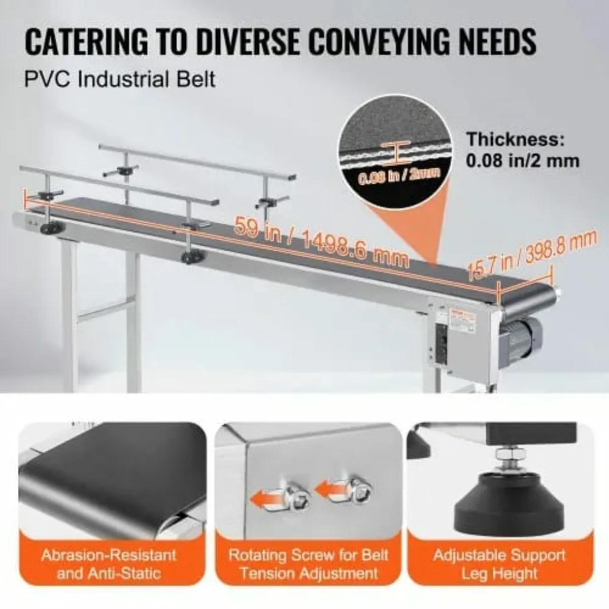 59 x 15.7 inch Conveyor Table, Heavy Duty Stainles - Image 3