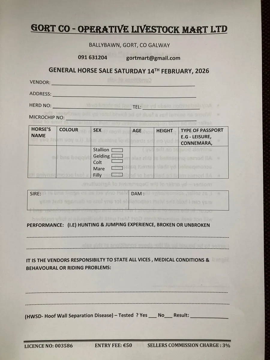 Gort Mart:Pre entry General Horse Sale: Sat 14th F - Image 1