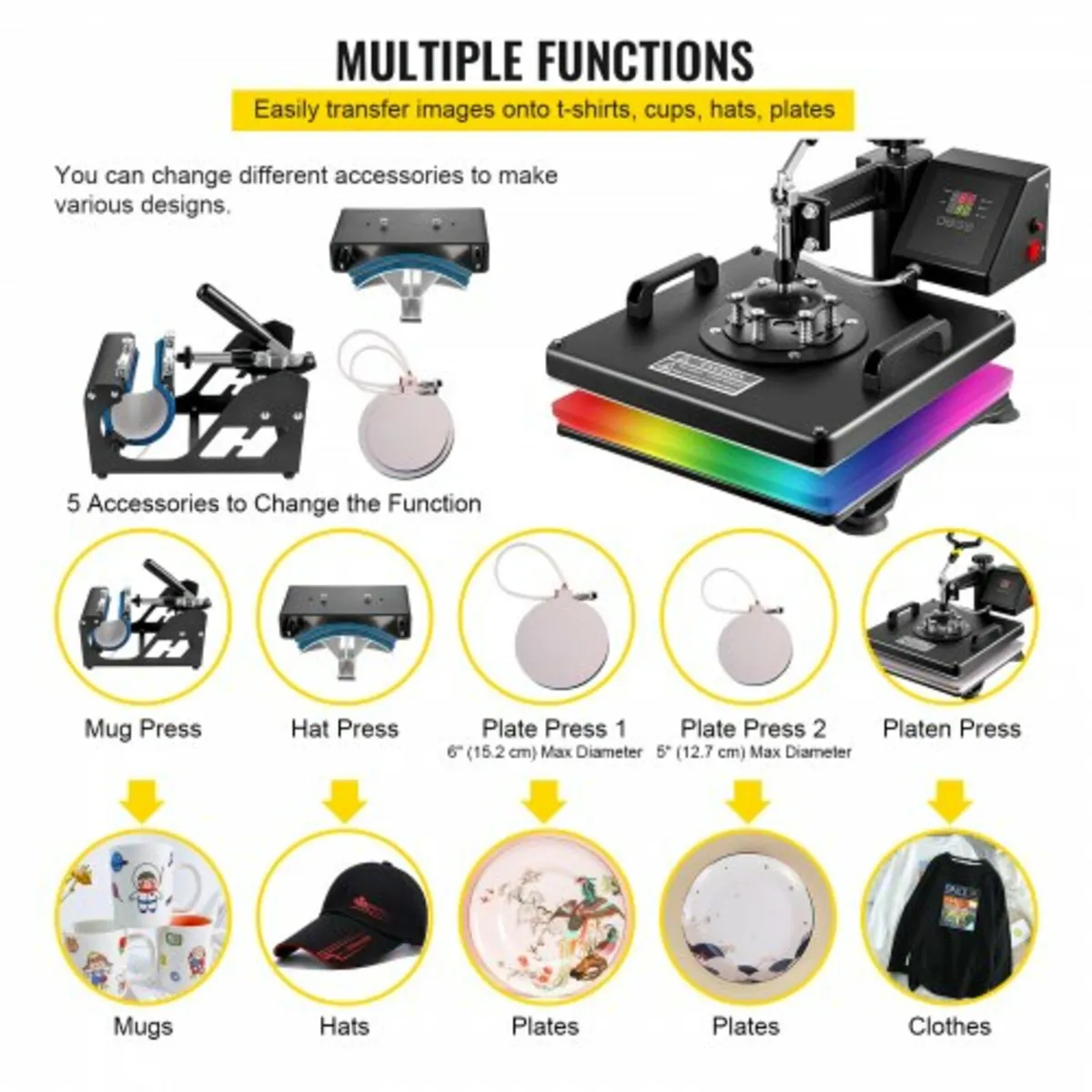 Heat Press Machine, 15 x 15 Inch, 5 in 1 Combo Swi - Image 4