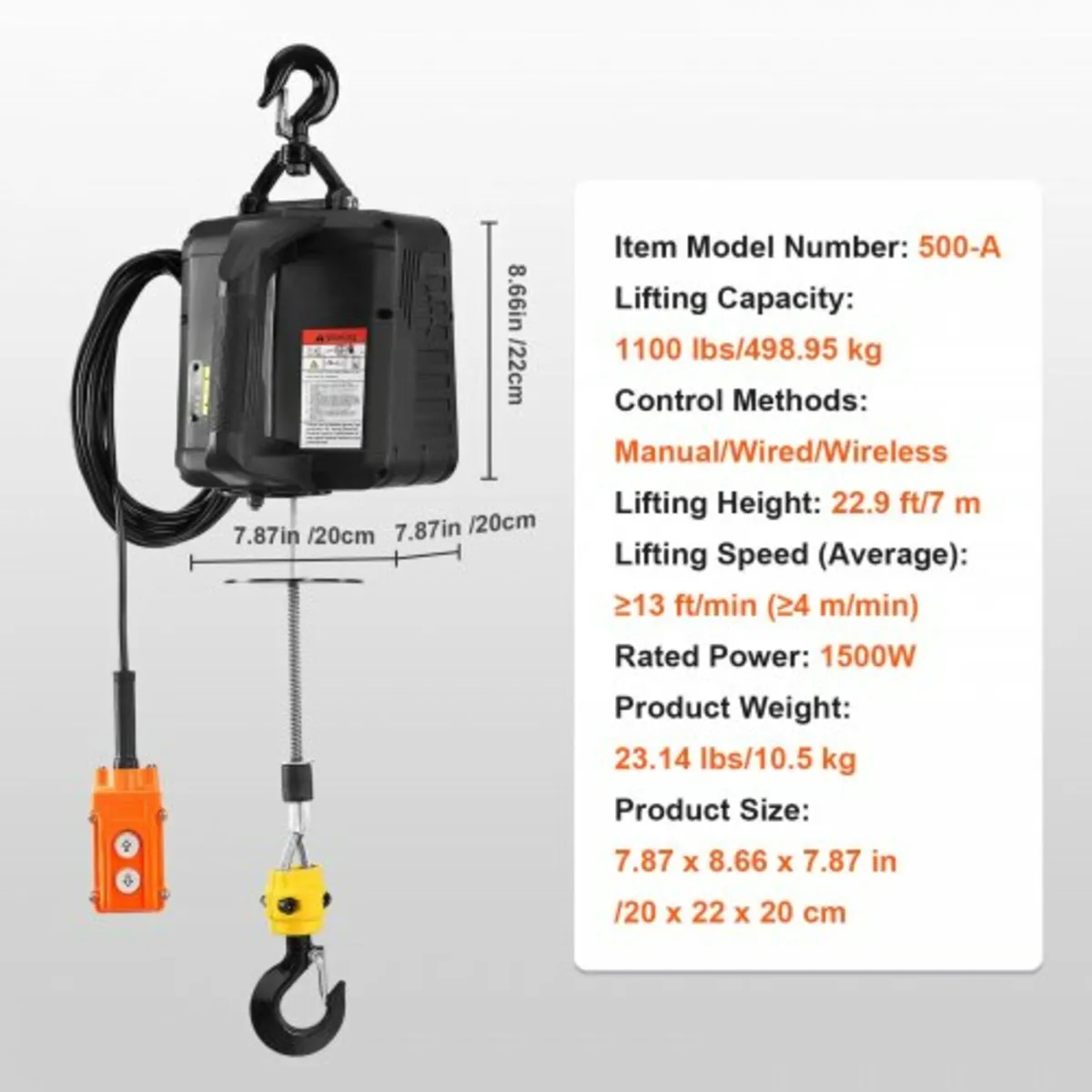 3-in-1 Portable Electric Hoist Winch 499 kg Wired/ - Image 4
