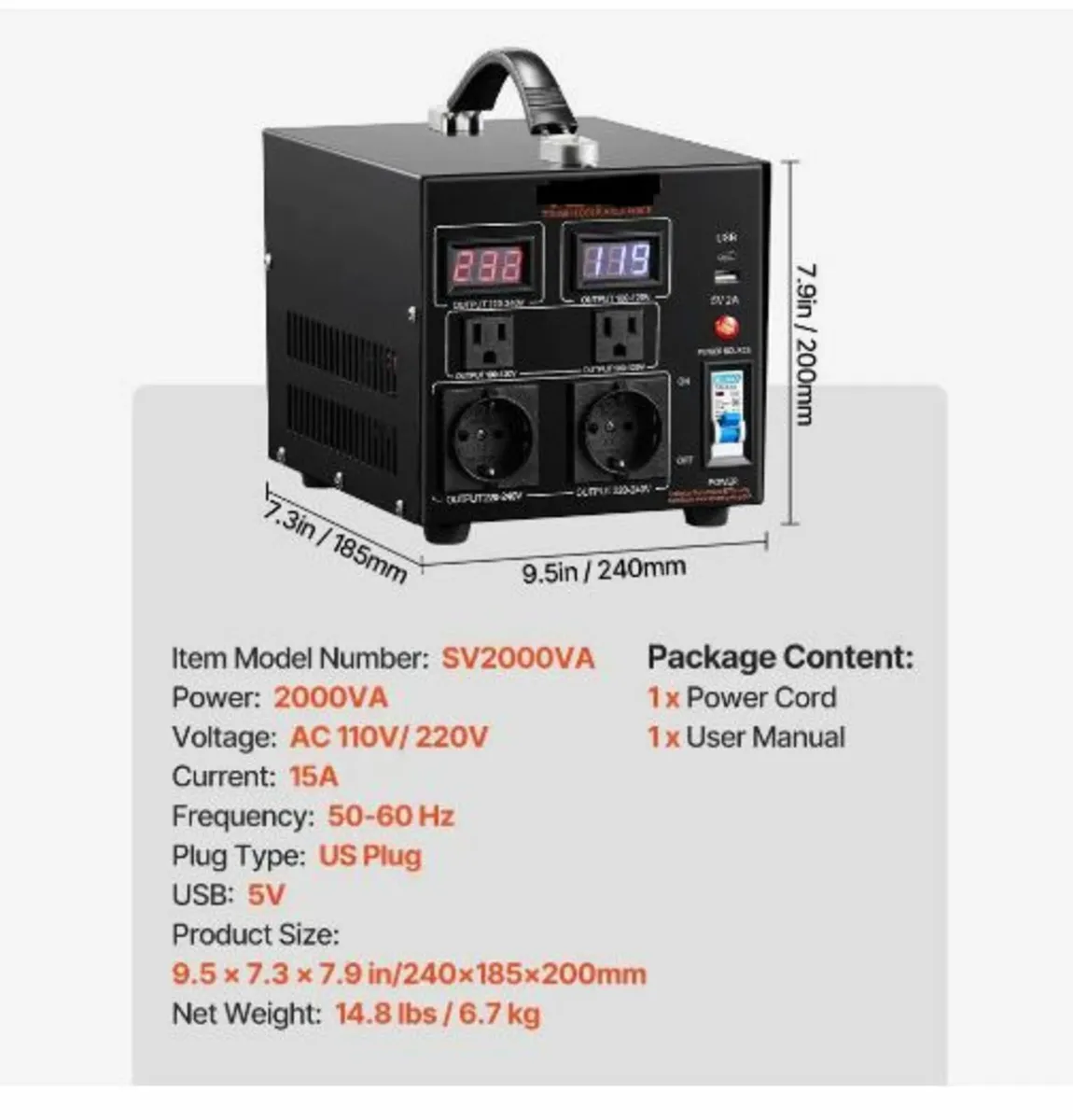Voltage Converter Transformer, 2000VA - Image 4