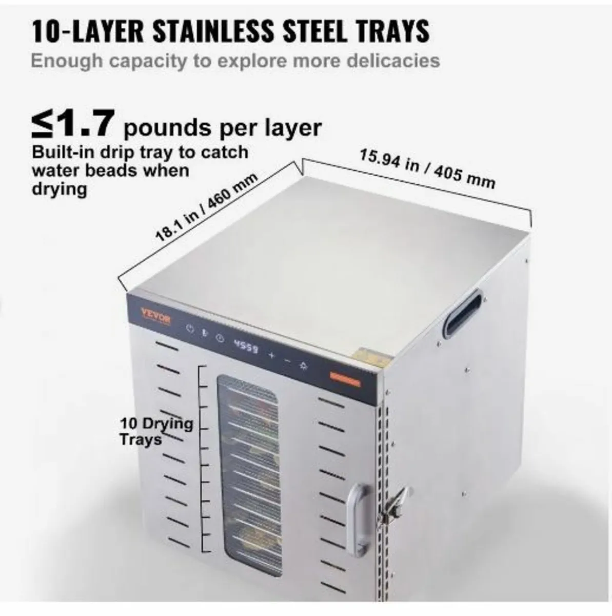 10 Trays Food Dehydrator Machine Stainless Steel - Image 2