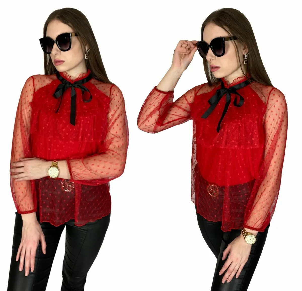 Lace blouse with a bow at the neck - Image 2