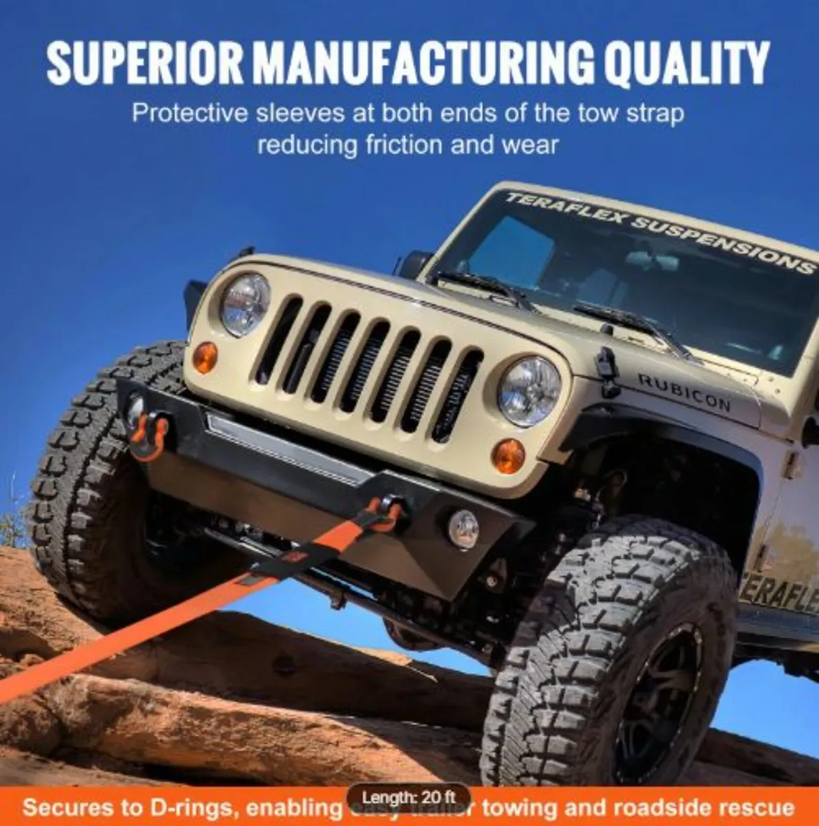 Heavy Duty Tow Strap Recovery Kit 3"x 20 ft/7.6cm - Image 3