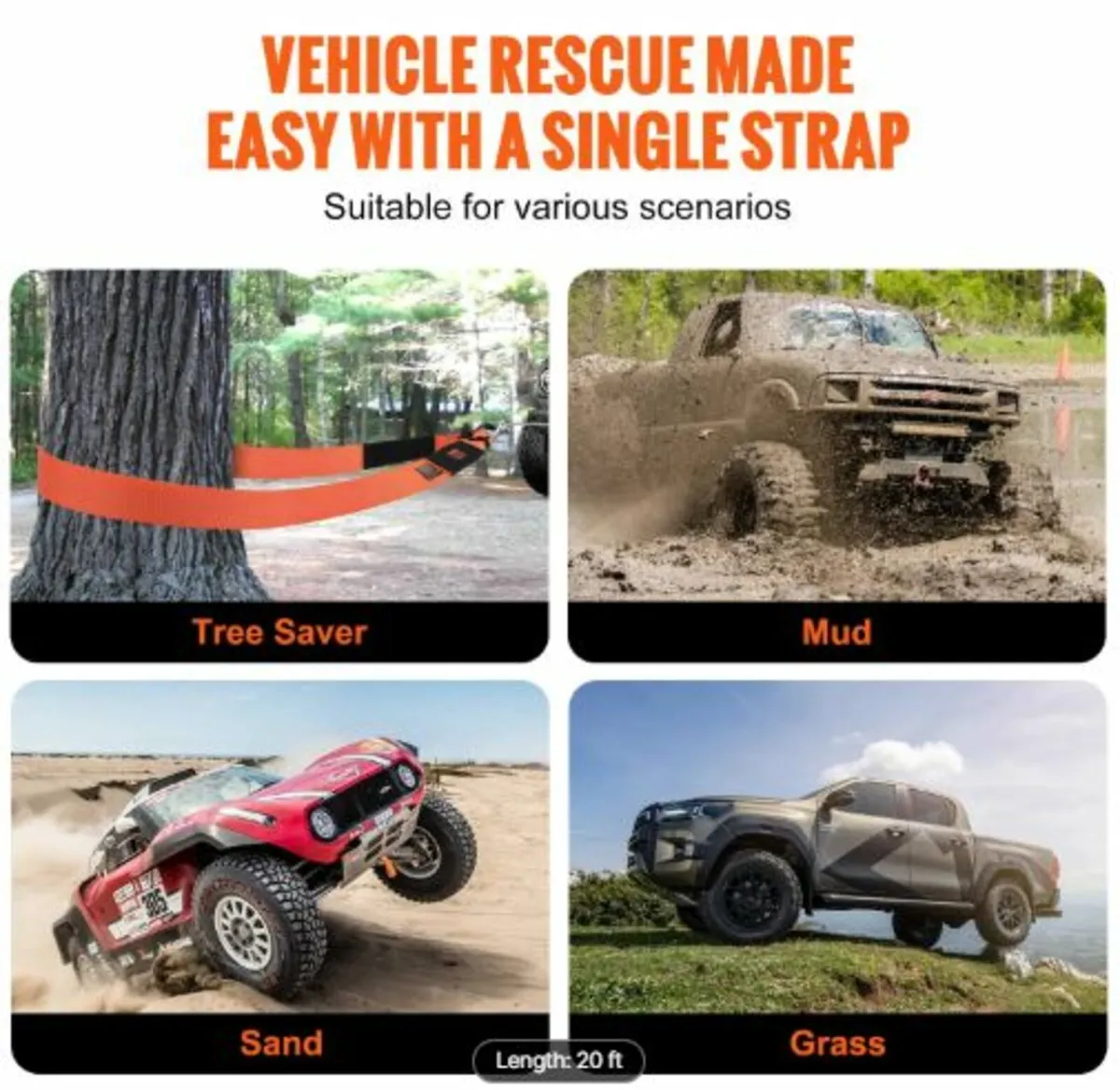 Heavy Duty Tow Strap Recovery Kit 3"x 20 ft/7.6cm - Image 4