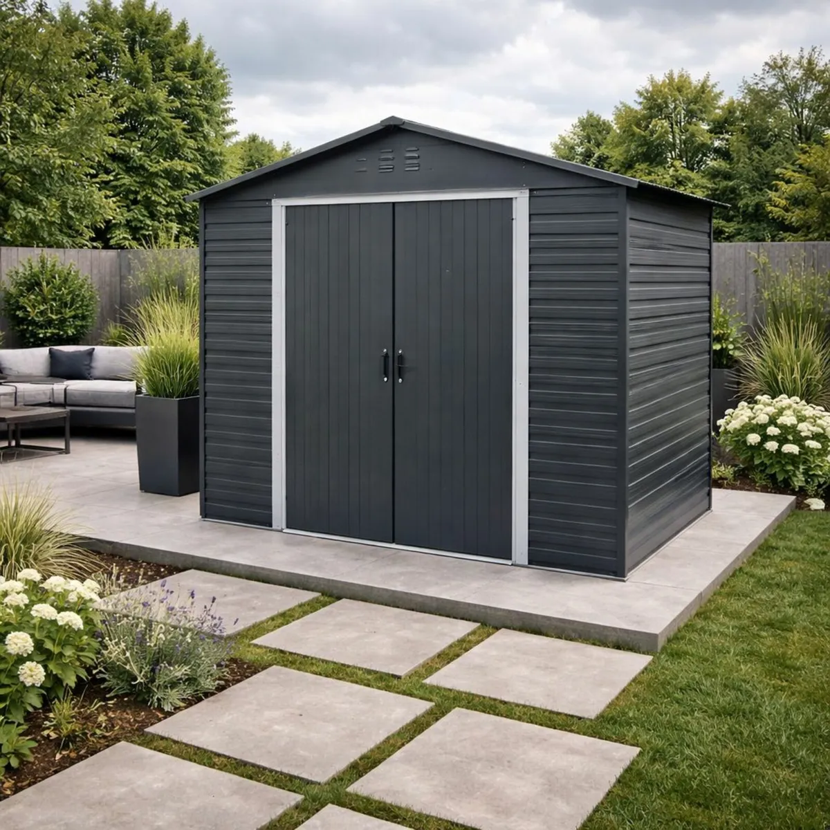 8×6 Alpine Steel Garden Shed –Grey | Free Delivery - Image 1