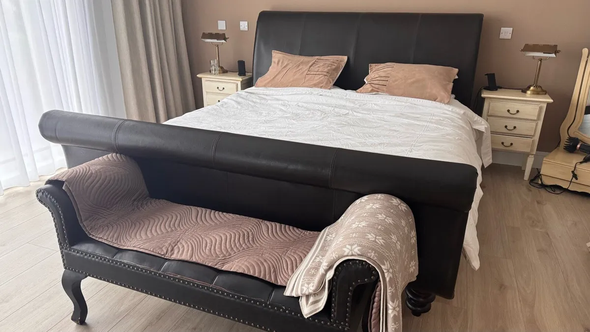 Super King bed frame. Leather. Small damage. - Image 1