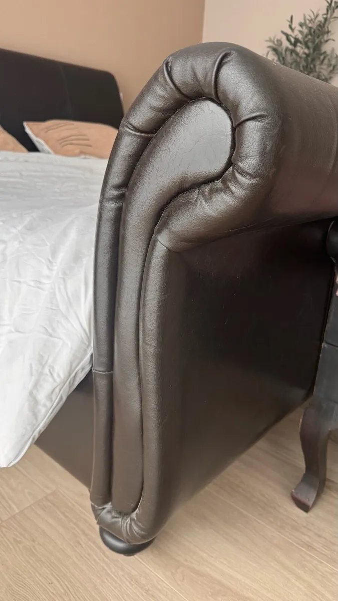 Super King bed frame. Leather. Small damage. - Image 4