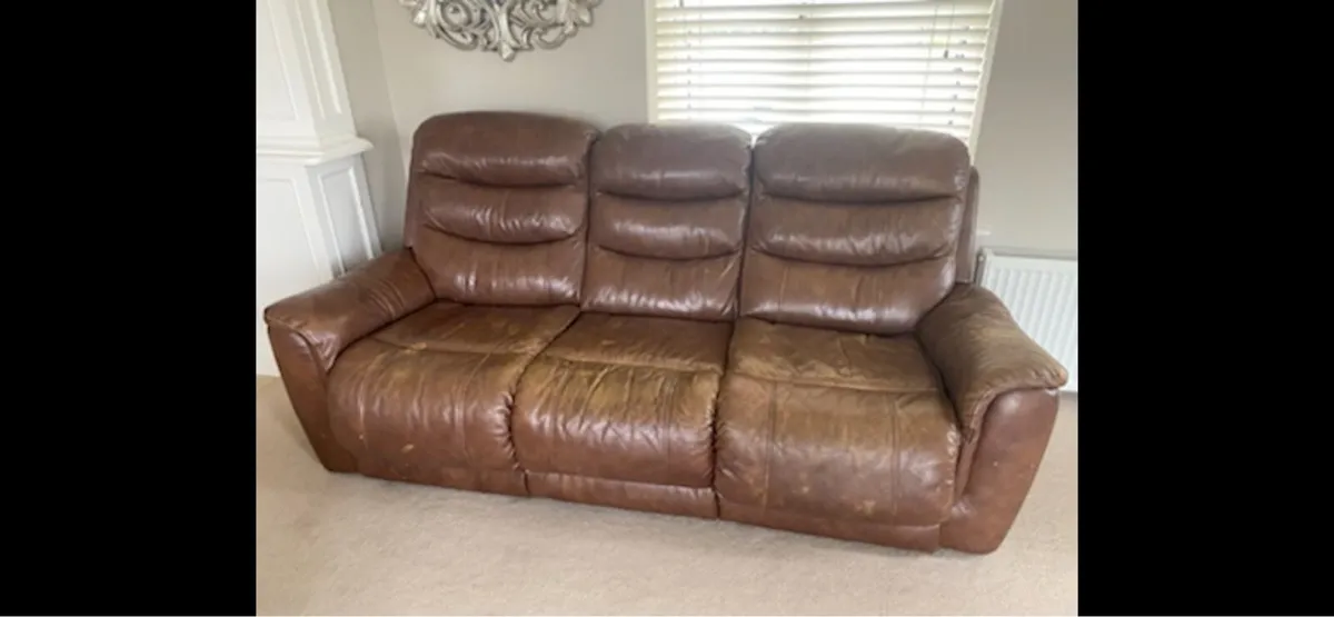 3 piece tan leather suite - Image 1