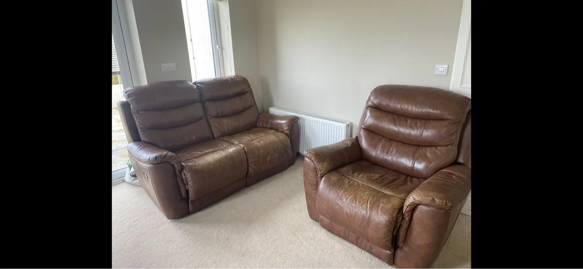 3 piece tan leather suite - Image 3