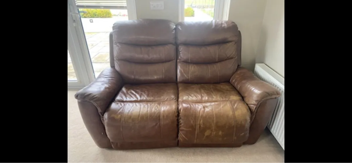 3 piece tan leather suite - Image 4