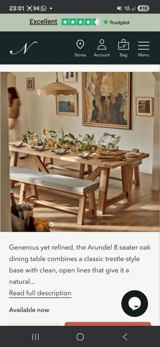 Neptune Arundel 6 Seater Oak Dining Table with Oak bench and Linen chairs - Image 1