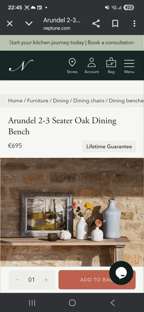 Neptune Arundel 6 Seater Oak Dining Table with Oak bench and Linen chairs - Image 3