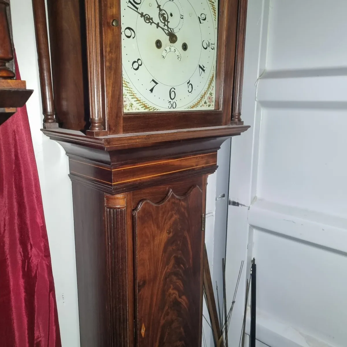 georgian inlaid mahogany grandfather clock - Image 2