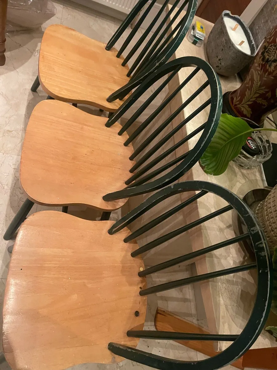 3 x Sturdy Dark Green Wooden Kitchen Dining Chairs - Image 2