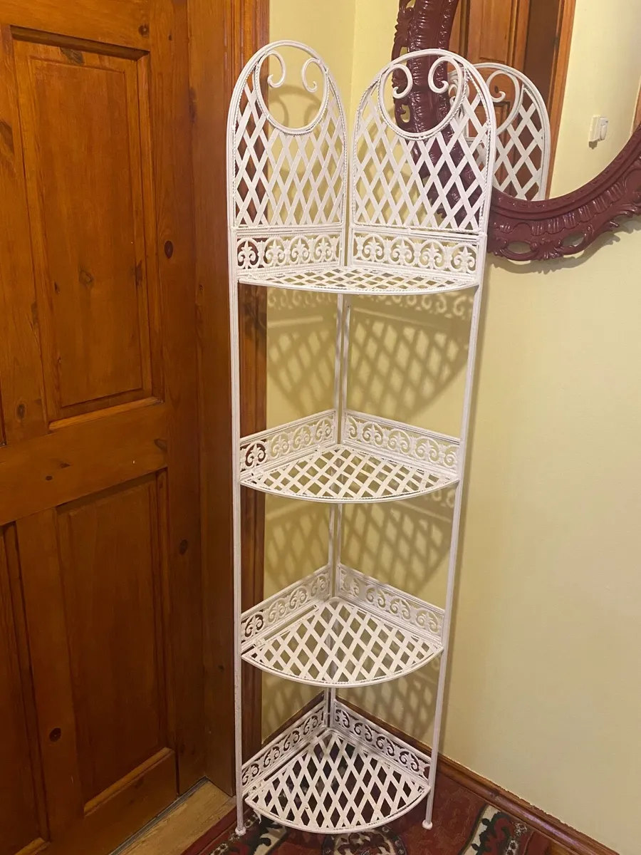 Vintage White Metal Corner Shelf - For Sale - Image 1