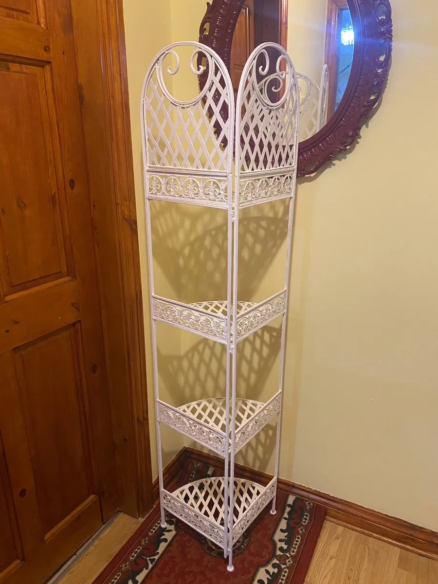 Vintage White Metal Corner Shelf - For Sale - Image 2