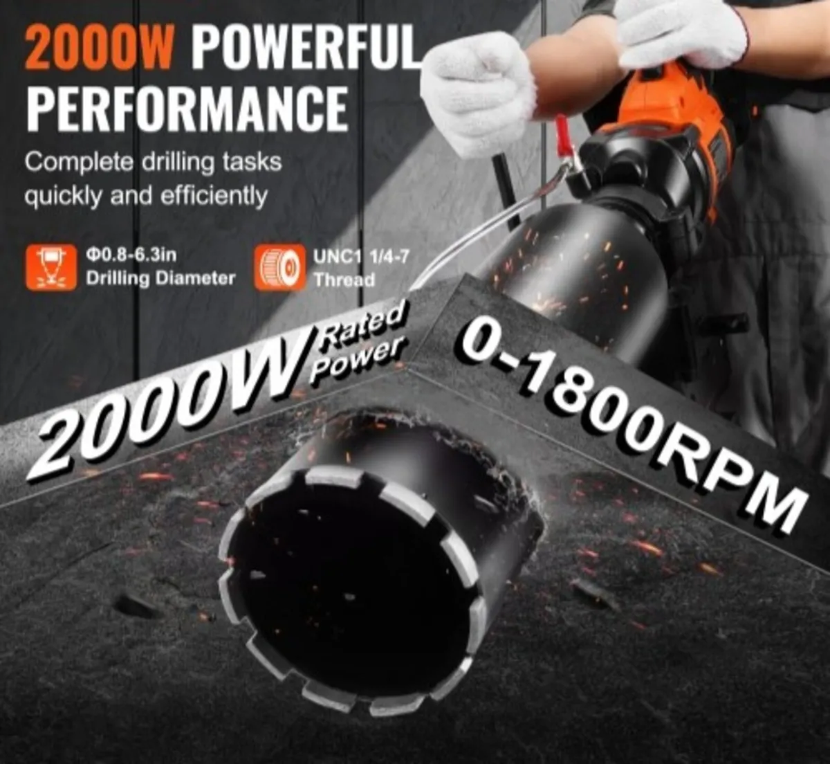 Core Drill Machine 2.03-16 cm Dia 2000W Handheld a - Image 2