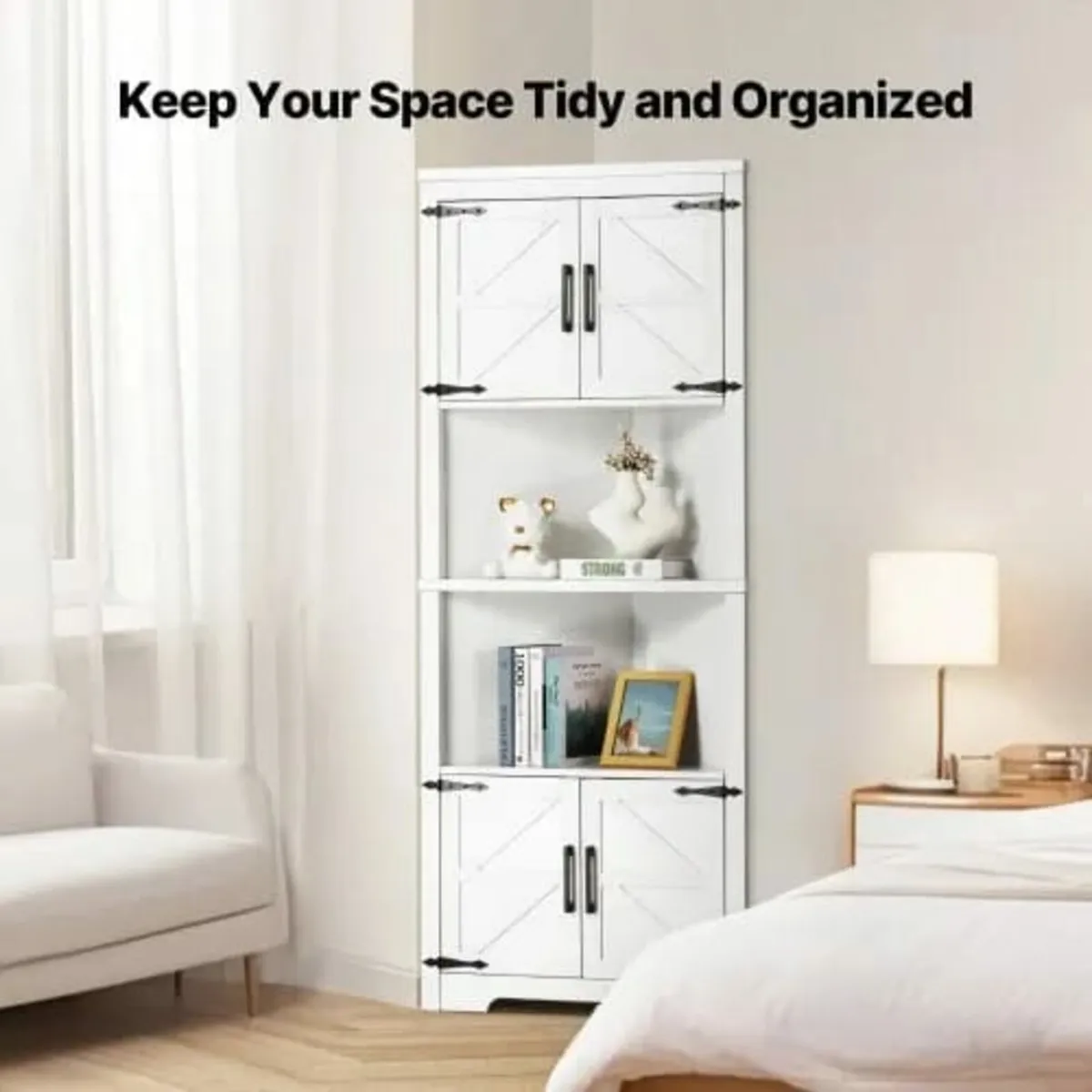 68" Tall Corner Storage Cabinet, 6 Tiers Farmhouse - Image 3