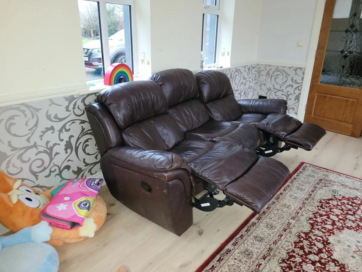 Leather 3-Seater Recliner Sofa – Reclining Ends - Image 1