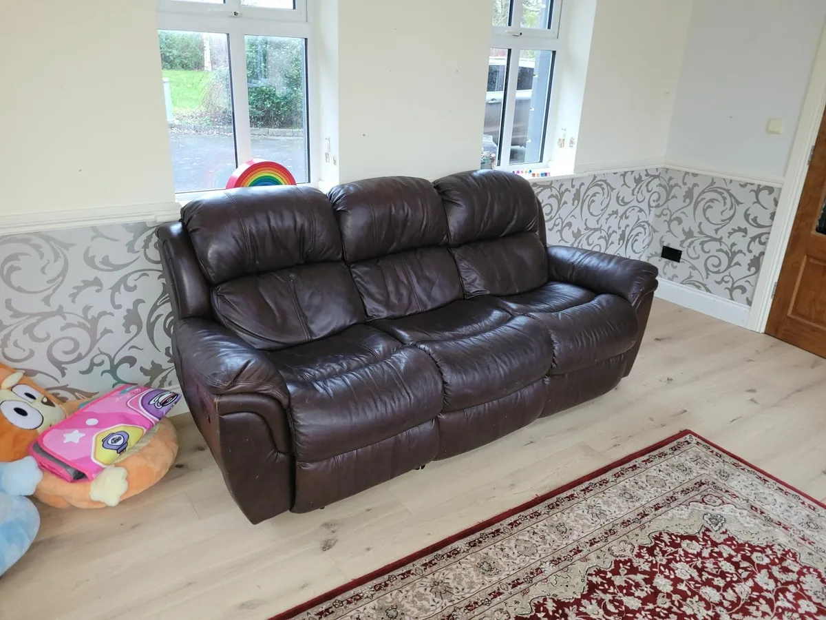 Leather 3-Seater Recliner Sofa – Reclining Ends - Image 2