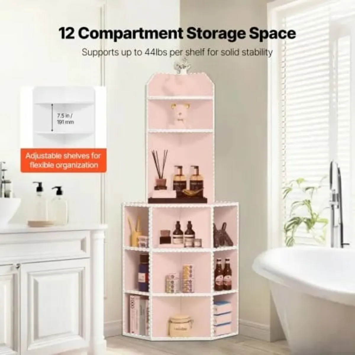 64" Tall Corner Storage Cabinet, 6 Tiers Wooden St - Image 3