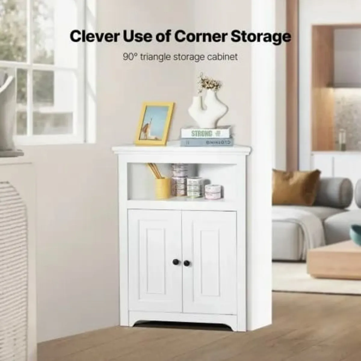 32" Corner Storage Cabinet, 3 Tiers Small Storage - Image 2