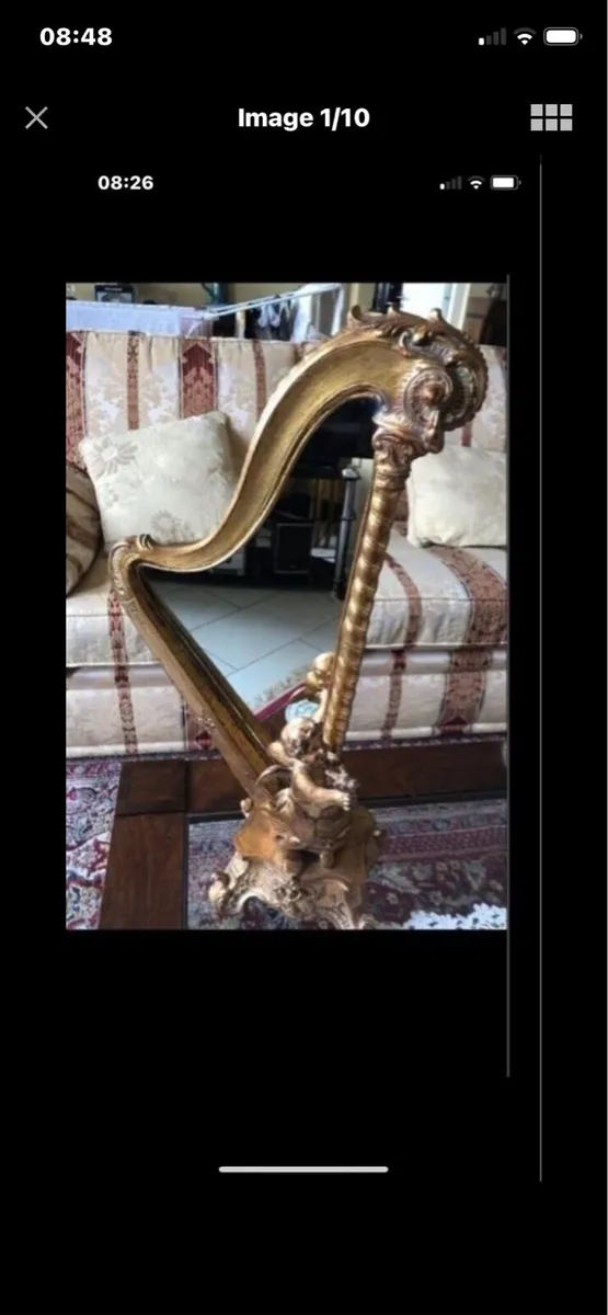 Antique Harp Shaped Tabletop Mirror - Image 1
