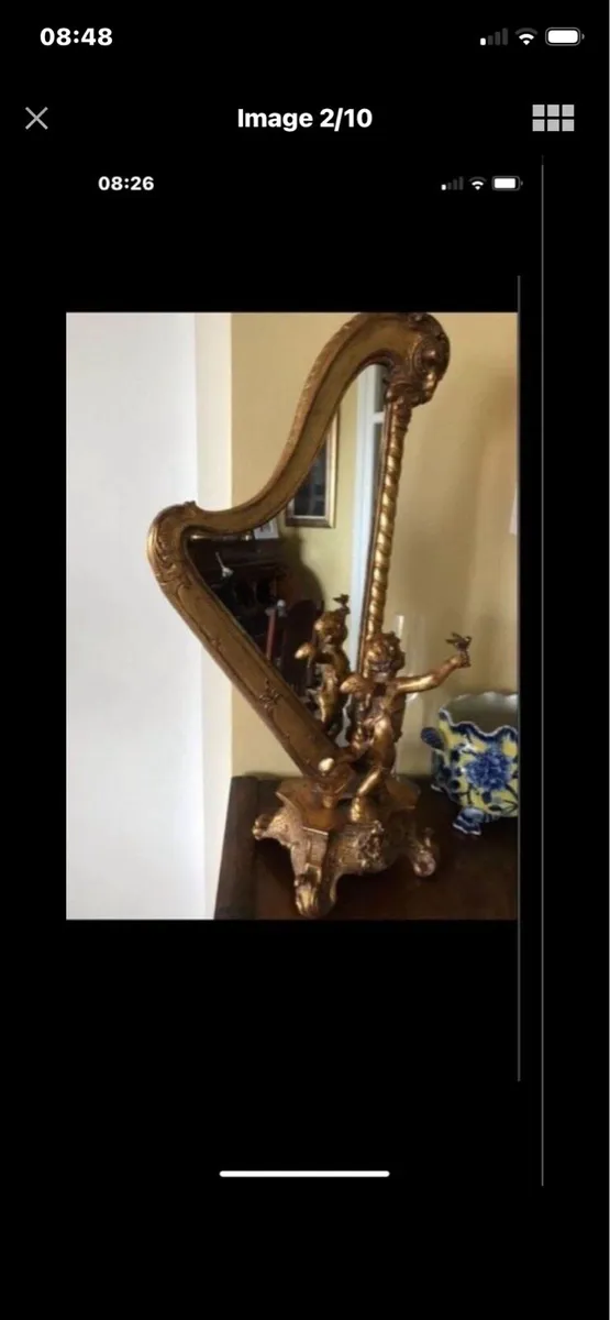 Antique Harp Shaped Tabletop Mirror - Image 2