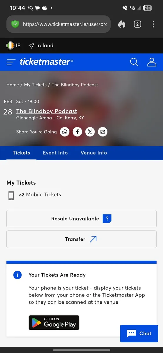 Blindboy Tickets x 2 Gleneagle Feb 28th