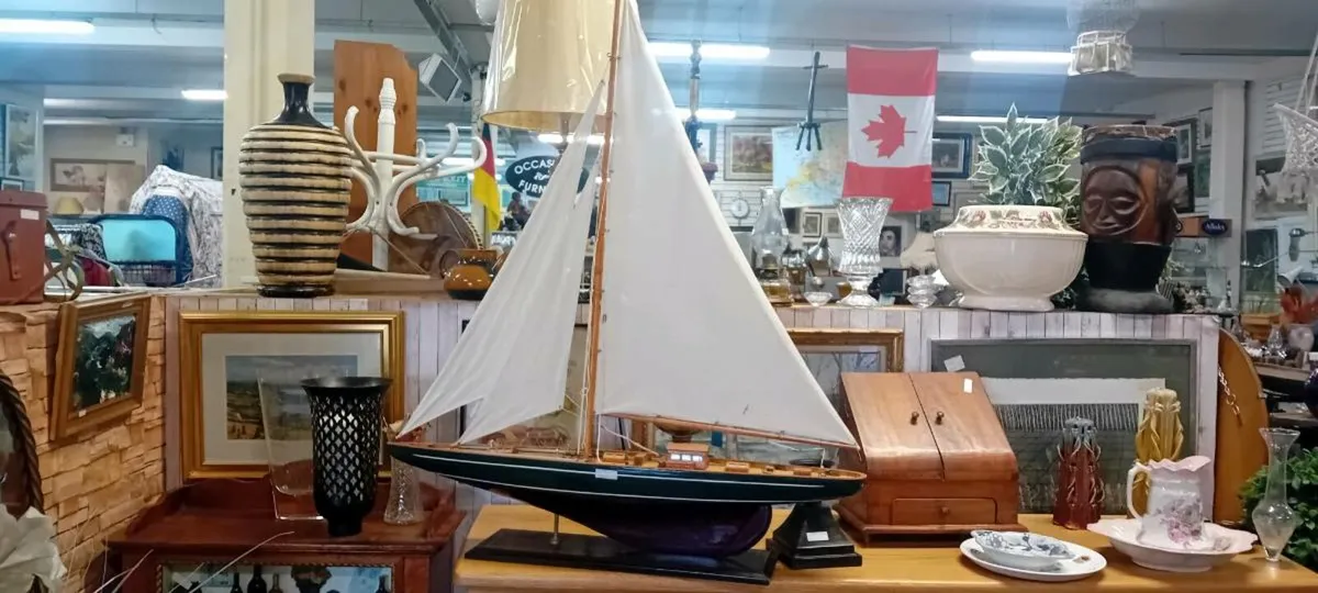 Large Wooden Mounted Yacht - Image 1